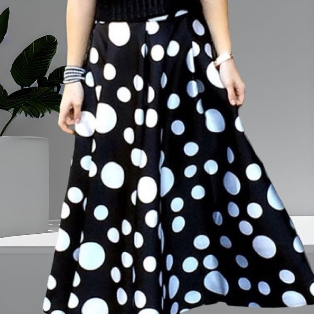 Ina Womens Pleated Polka Dot Satin A-Line Midi Skirt Black White Size Small NWT